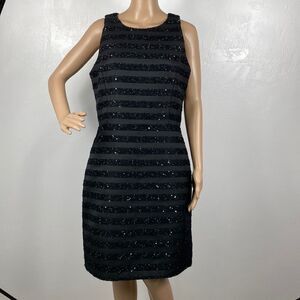 Brooks Brothers black sleeveless beaded boucle shift dress size 8